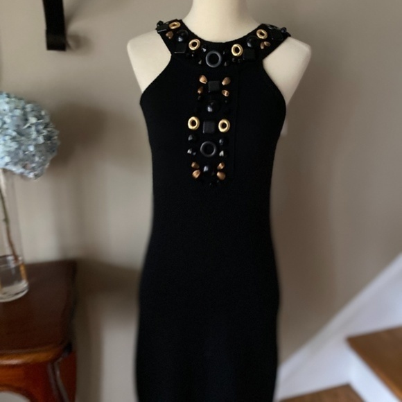 Milly Of  New York Black Cashmere Beaded Cocktail - Picture 2 of 8